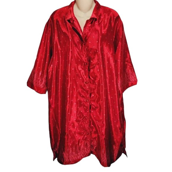 Vintage Bed of Roses Satin Button Up Nightgown XL Red Womens Lingerie - Picture 6 of 6